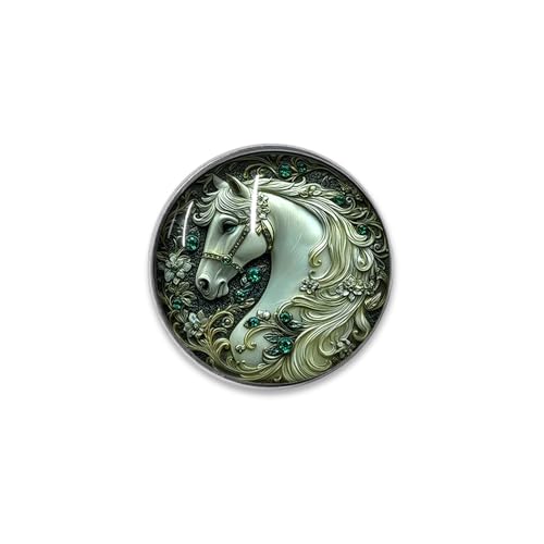 Dainty White Horse Glass Dome Brooch Pin Stainless Steel Vintage
