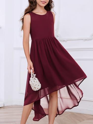 Girls Semi Formal Dress Kids Cute A-Line Crewneck Long Chiffon Wedding Prom Party Gowns3