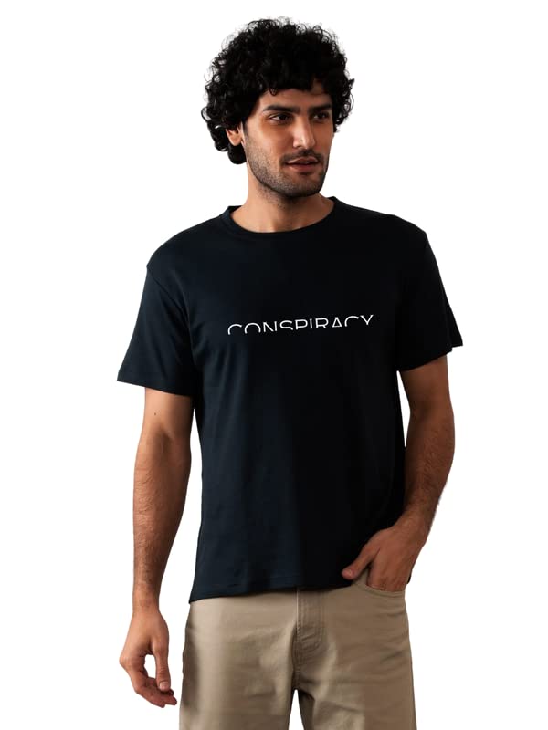 PockTown INTERNATIONALT-Shirt for Men Cotton Black Printed Men's Tshirt Half Sleeves T-Shirt Regular Fit Round Neck Casual Relaxed Graphic Designer Prints Bio-Wash 180 GSM Cotton