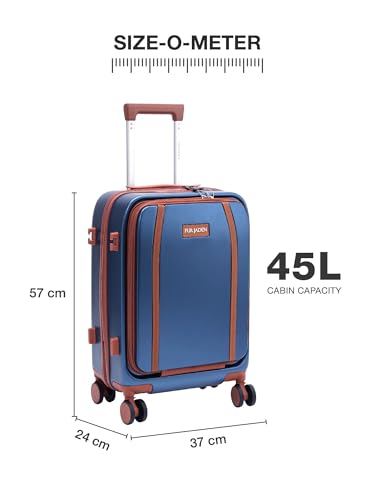 Image of FUR JADEN The Wayfarer 55cm Cabin TechPro Polycarbonate Suitcase I USB-C Charging Port I Laptop Compartment I 8 Silent Shock Absorbing Wheel I TSA Lock I Aviation Grade Trolley (Cobalt Navy, TechPro)
