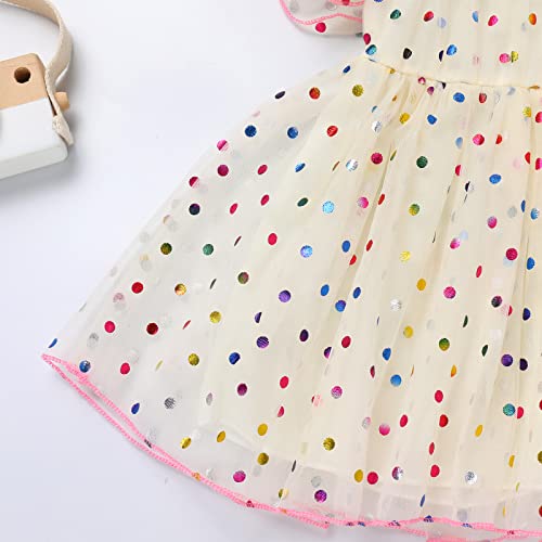 Toddler Baby Girl Tulle Dress With Polka Dot Sequins Ruffle Mesh Sleeve Flower Girl Wedding Guest Birthday Party Dress Baptism Easter Christening Dress For Baby Girl Cream 9-12 Months #TOP5
