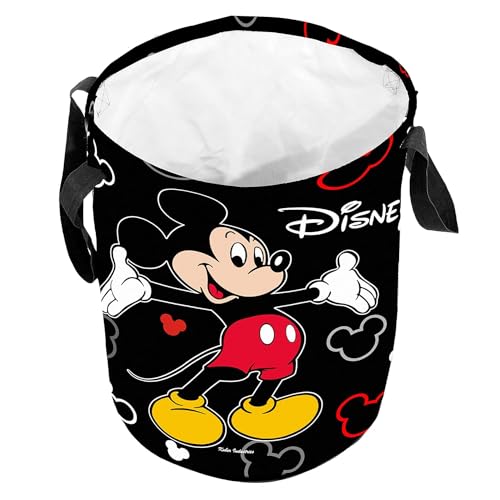 Image of Kuber Industries Disney Mickey Laundry Basket | Non-Woven Round Laundry Basket | Clothes Storage Hamper | Foldable Laundry Bag with Handle | Toy Storage Basket | 45 LTR | Black