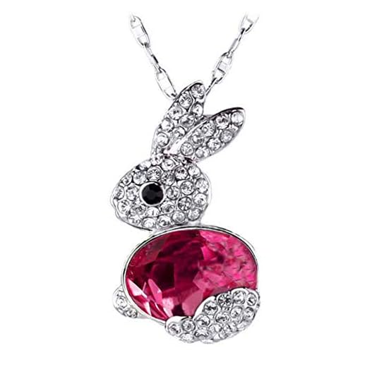 Ogquaton Collier pour les femmes, lapin mode élégant collier pendentif en cristal strass femme collier de chaîne Rose rouge élégant et populaire