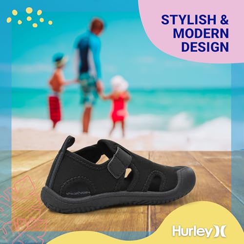 Image of Hurley Kona Toddler Water Shoes - Beach Essentials, Girls and Boys Closed Toe Sandals, Lightweight, Breathable, Kids Water Shoes with Non-Slip Sole and Adjustable Straps, Outdoor Toddler Swim Shoes