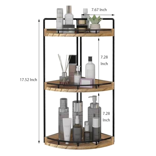 Image of Dorhors 3-Tier Corner Bathroom Organizer Countertop for Storage,Vanity Tray,Wood Counter Organizer for Kitchen,Bathroom,Dresser (Rustic Brown)
