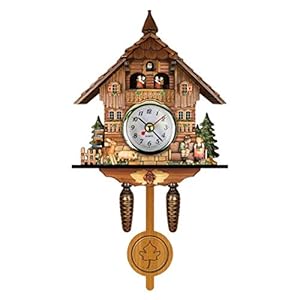 AUNMAS Antique Wooden Cuckoo Clock with Auto Swing Bell Pendulum for Home Decor, Traditional Northwest European Style (CM010)