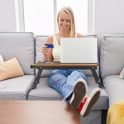 Relaxdays Laptoptisch für Bett & Couch, klappbarer Betttisch, Bambus, höhenverstellbar, Betttablett, Dunkelbraun/schwarz