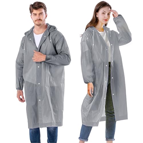 AOKITO Chubasquero para Mujeres y Hombres - Poncho Impermeable Reutilizable, Poncho de Lluvia de Material EVA Transpirable para Senderismo, Ciclismo, Camping y Viajes (Gris)