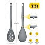 Pack of 2 Silicone Cooking Spoons, Non Stick Solid Kitchen Spoon with Measuring Marks & Back Hooks, Heat Resistant Silicone Slotted Spoon for Cooking, Mixing, Stirring,Serving (GRAY) - Image 3