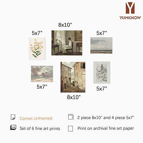 Vintage Farmhouse Wall Decor - Flower Portrait Neutral Wall Art For Boho French Country Kitchen Bathroom Bedroom Picture Poster Print, Brown Room Decor Aesthetic Botanical Cottagecore 6 Set Unframed #TOP1