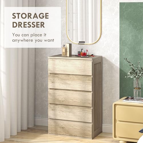 HOMCOM Cómoda de 5 cajones de Estilo Moderno con Mecanismo de Cierre Suave, para Dormitorio, salón - 60 x 38 x 100 cm, Madera Natural - imagen 4