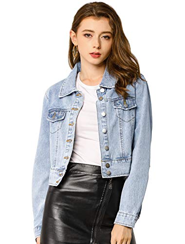 Allegra K Women's Casual Crop Button Down Basic Jean Denim Jacket Light Blue M