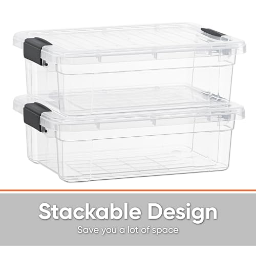 Image of Superio 21 Quart Clear Plastic Storage Boxes with Lids, Stackable Organizer Containers, BPA-Free Storage Bins for Home, Office, School & Dorm, 5 Pack