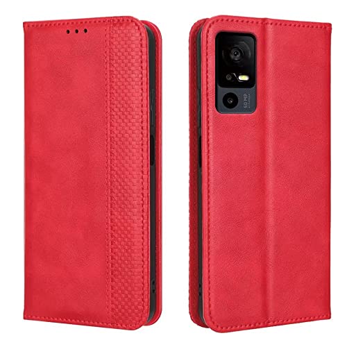 EASSGU Funda para TCL 40R 5G (6.6' Inches) Carcasa con Interruptor Magnético de Cuero PU Flip Folio, [3 Ranuras para Tarjetas] [1 Wallet] Case - Rojo