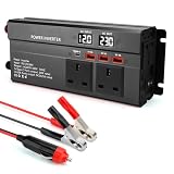Inverter per auto, 1000 W, convertitore per auto da 12 V/24 V a 230 V AC, con 3 prese, 3 USB, 1 tipo C, doppio display LED, protezione a 8 strati, raffreddamento ultra silenzioso per camper, camion