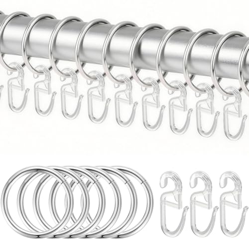 Redamancy 50 Stück Gardinenringe Metall mit 50 Gardinenhaken Vorhangringe mit Haken Gardinenclips für Gardinenstangen Duschvorhang Aufhänger 30mm Innendurchmesser für Tür Wohnzimmer Badezimmer