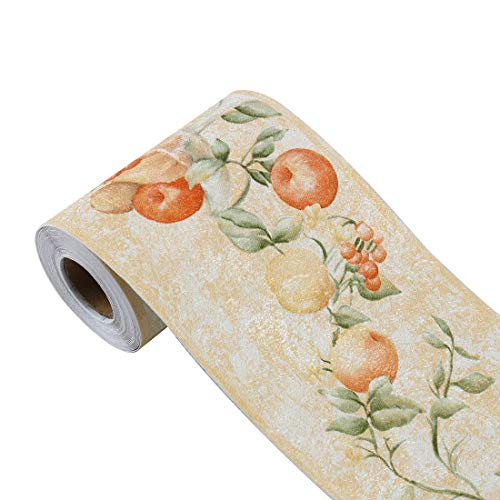 Frontera de papel de pared 3D autoadherente de PVC verde con patrón de frutas 10cm x 5m 2