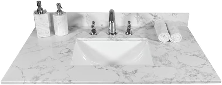 31inch Bathroom Vanity Top Stone Tops with Rectangle Undermount Ceramic Sink and Back Splash for Bathrom Cabinet