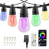 YSJ Outdoor String Lights 49FT, Smart Outdoor Light for Patio with 15 Dimmable RGBW LED Bulbs,IP68 Waterproof Shatterproof,DIY Each Bulb Color Changing String Light,APPControl & Remote,Backyard Decor