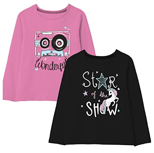Image of minicult Cotton Printed Full Sleeve T Shirts for Girls(Pack of 2)(Pink 1)