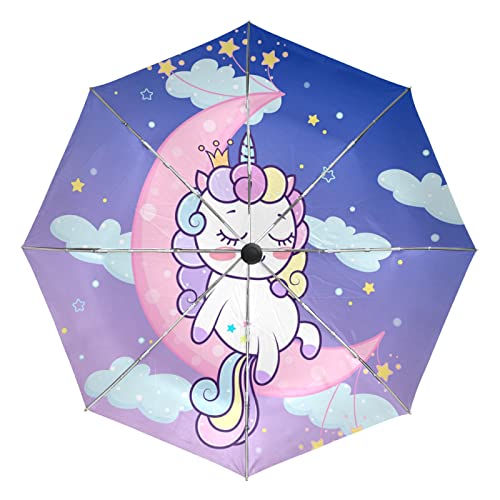 Parapluie automatique Vnurnrn licorne pliable anti-UV pour fille
