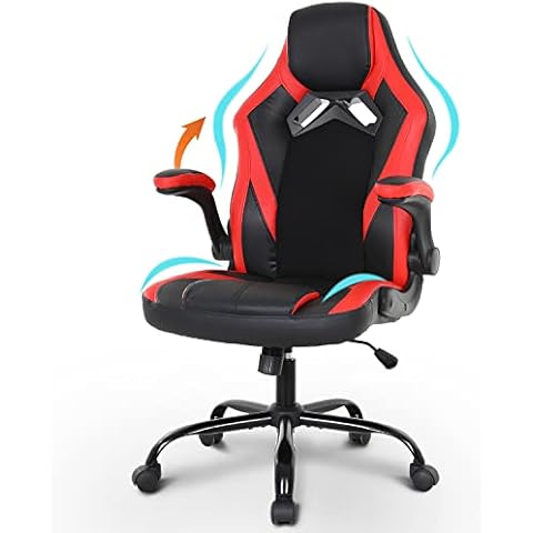 Actask Gaming Chair, Ergonomic Design Computer Chair, Swivel Heavy Duty Chair with Cushion and 90-105 degree adjustment of Reclining Back Support,Red Cover