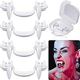 Aoriher 4 Pieces Halloween Retractable Vampire Fangs Horror Fake Teeth Costume Party Props Fangs Halloween Party Cosplay Dentures Prop Decoration Scary Creepy Retractable Braces (Simple Style)