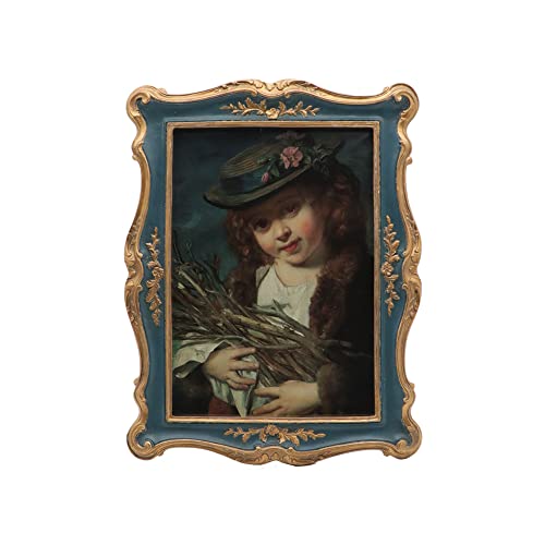 Sylvia's Shop Vintage 4X6 Picture Frame, Antique Ornate Photo Frame, Table Top Display And Wall Hanging Home Decor, Old Fashioned Gorgeous Photo Gallery Art Deco, Navy Blue With Bronze Gold #TOP21