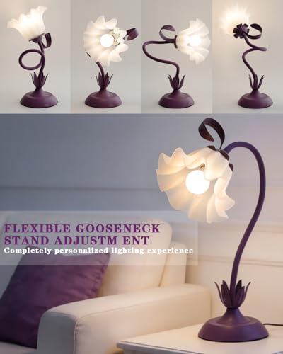 Image of WERFOP Flower Table Lamp Cute Desk Lamp for Bedroom Home Decor (Purple)