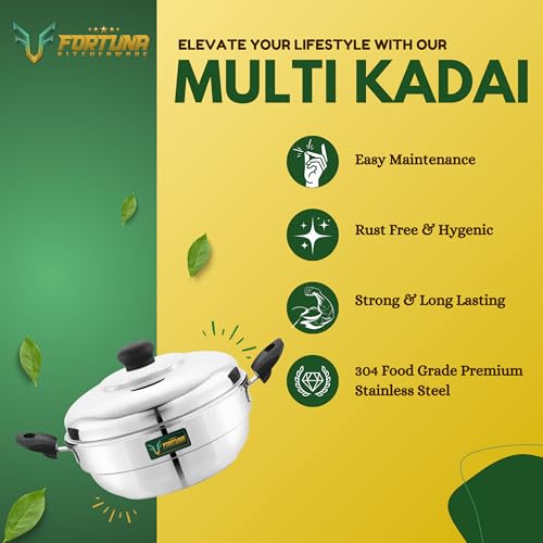 Image of Fortuna Idli Steamer Stainless Steel | 2 Plate, 8 Idlis | Idli Pot /Idli maker stainless steel, Gas & Induction compatible | Small idli maker | Multi Kadai (8 Idly)