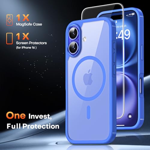 Image of TAURI for iPhone 16 Case, Compatible with MagSafe, Blue | with Screen Protector, Not-Yellowing Military-Grade Protection, Shockproof Slim Magnetic Case for iPhone 16