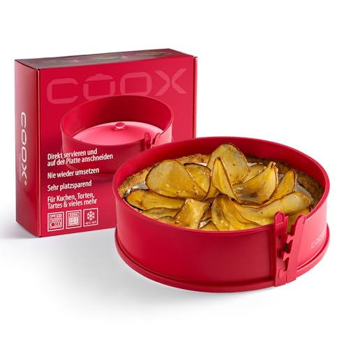 coox Springform mit Glas-Servierplatte & Glasfüßen Ø 26 cm- Backen & Servieren in Einem I Antihaft-Silikon I Spülmaschinenfest I Kein Umsetzen I BPA-frei Rot
