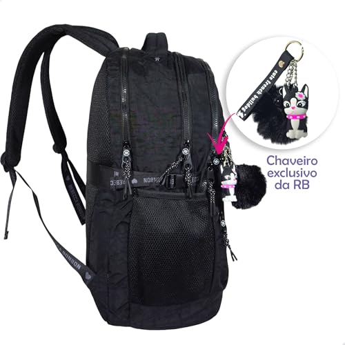 Mochila Rebecca Bonbon de Costas Nylon Grande 19 Polegadas (Preto)