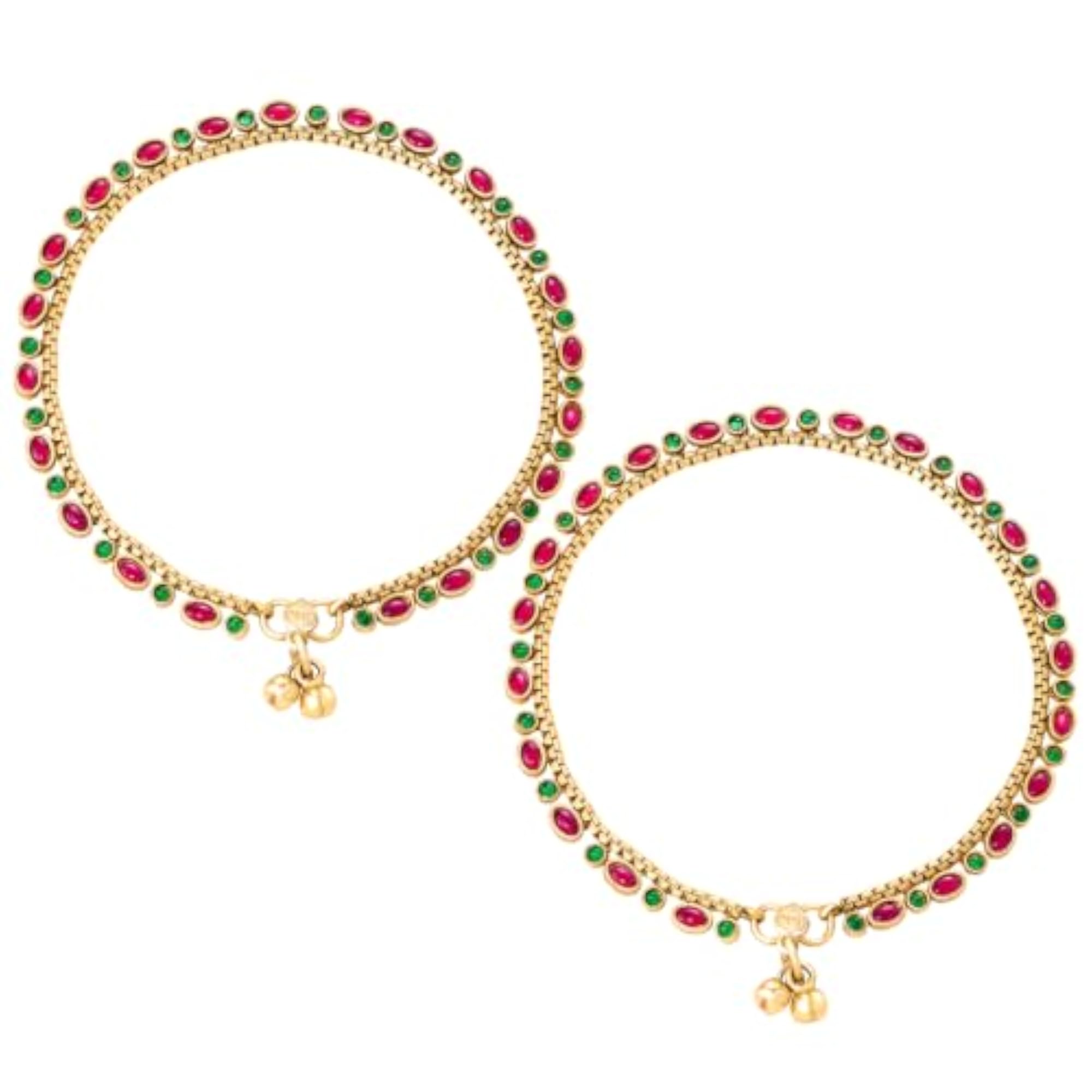 Rani Pink Green Gold Plated Ethnic Anklets Payal for Women