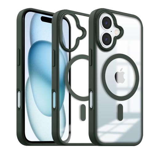 Image of KARWAN️ Hybrid Transparent iPhone 16 Back Cover Case Compatibe with Mag-Safe |Camera Protection Bump | Transparent Back Cover Case for iPhone 16(PC, TPU | Green Bumper)