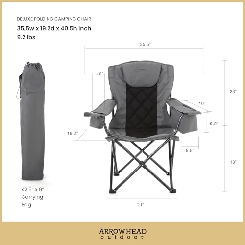 ARROWHEAD-OUTDOOR-Portable-Folding-Camping-Quad-Chair-w-6-Can-Cooler-Cup-Wine-Glass-Holders-Heavy-Duty-Carrying-Bag-Padded-Armrests-Headrest-Seat-Supports-up-to-450lbs-USA-Based-Support