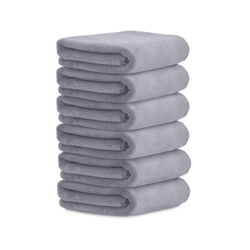 Image of HOUSSE Luxury Microfiber Face Towel Frost Grey | Quick Dry Makeup Remover | Antimicrobial Bamboo Blend | Eco-Friendly 450 GSM | Soft Touch Set | 30x30 cm | Pack of 6