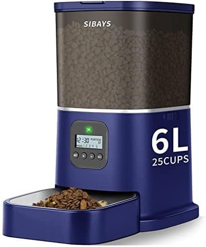 SIBAYS Automatic Cat Feeder, Timed Dog Feeder with Desiccant Bag, 6L Programmable Pet Dry Food Dispenser with Stainless Steel Bowls…