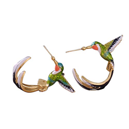 Cute Flying Hummingbird Oil Painting Dangle Earrings - Enamel Stud Earrings - Colorful Metal Animal Elegant Bird Jewelry for Women Girls