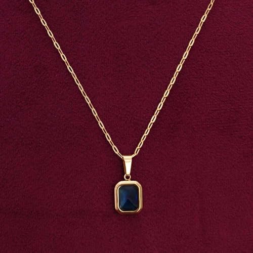 Image of PALMONAS Everyday Exquisite Blue Stone Gold Necklace for Womens - Waterproof & Anti-Tarnish