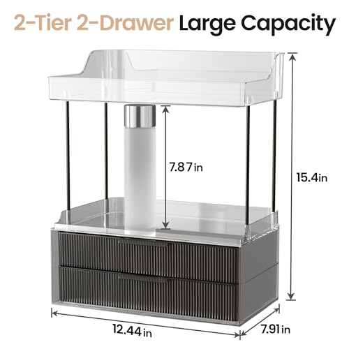 Image of Delamu 4-Tier Makeup Organizer, Bathroom Counter Storage, 2 Drawers,Black