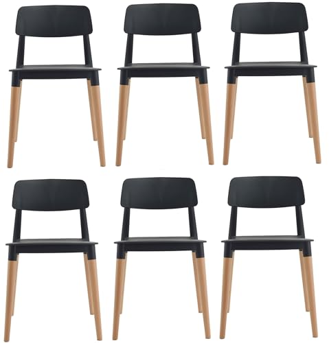 Image of Finch Fox Bella Molded ABS Plastic with Wood & American Mid-Century Styling Armless Side Dining Chairs for Home, Cafe, Restaurents, Living Room Chair in Black Color (Set of 6)