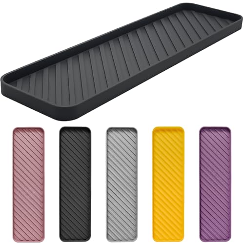 HvOvMvE Vassoio Organizer in Silicone Multifunzionale Antiscivolo per Cucina e Bagno, Lavabile in Lavastoviglie, Perfetto per Trucchi, Bigiotteria e Accessori, Design Unico e Durevole (Nero)