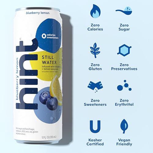 Image of Hint Fruit-Infused Canned Water, Blueberry Lemon - Purified Flavored Water with Zero Calories, Natural Flavors, and Sugar Free - 12 Fl Oz Cans (Pack of 24)