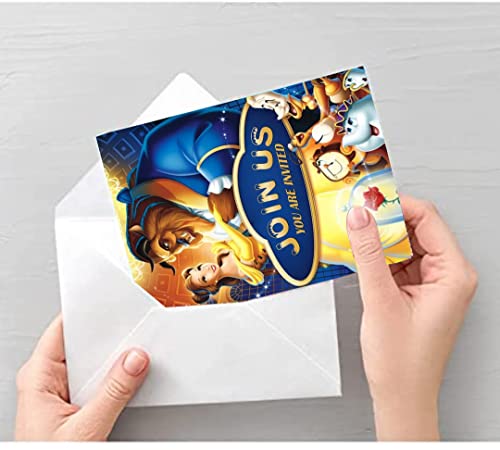 Arhavi 16Pcs Beauty And The Beast Birthday Invitation Cards With Envelopes, Princess Belle Birthday Party Supplies For Beauty And The Beast Themed Party Decorations #TOP3