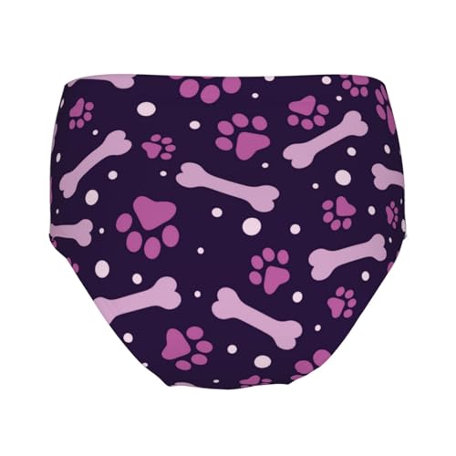 Paw Print And Bone Purple Girls' Underwear Soft Cotton Little Girls Panties Comfort Briefs2