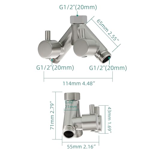 Tecmolog Messing Umstellventil Dusche Absperrventil 2 Wege Y Verteiler 1/2 Zoll für Brauseschlauch und Duschkopf, Chrom, DSF014A