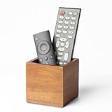LBEMEY Remote Control Holder Caddy, Farmhouse Acacia Wood TV Remote Holder, Vintage Desk Caddy, Remote Organizer for Table (Brown - for 2 or 3 Remote Controls)