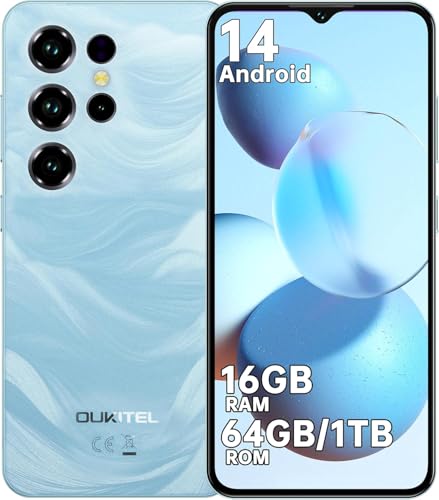OUKITEL C2 Handy Ohne Vertrag - 16GB(4+12)+64GB /1TB Smartphone Ohne Vertrag Android 14, 6,52 Zoll Bildschirm 5000mAh Handy Günstig, 13MP+5MP Kamera, 4G Dual SIM/Face ID/GPS/3.5mm Jack, Blau