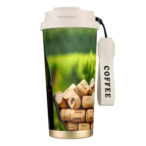 GaxfjRu Botella de vino de 20 onzas con tapa, taza de café de acero inoxidable aislada al vacío, vaso para bebidas calientes y frías